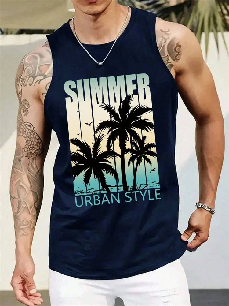 Men's Hawaiian Print Vest – Resort Style Sleeveless Top