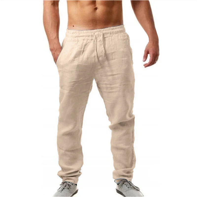 Men's Cotton Linen Trousers – Breathable Straight Leg Pants