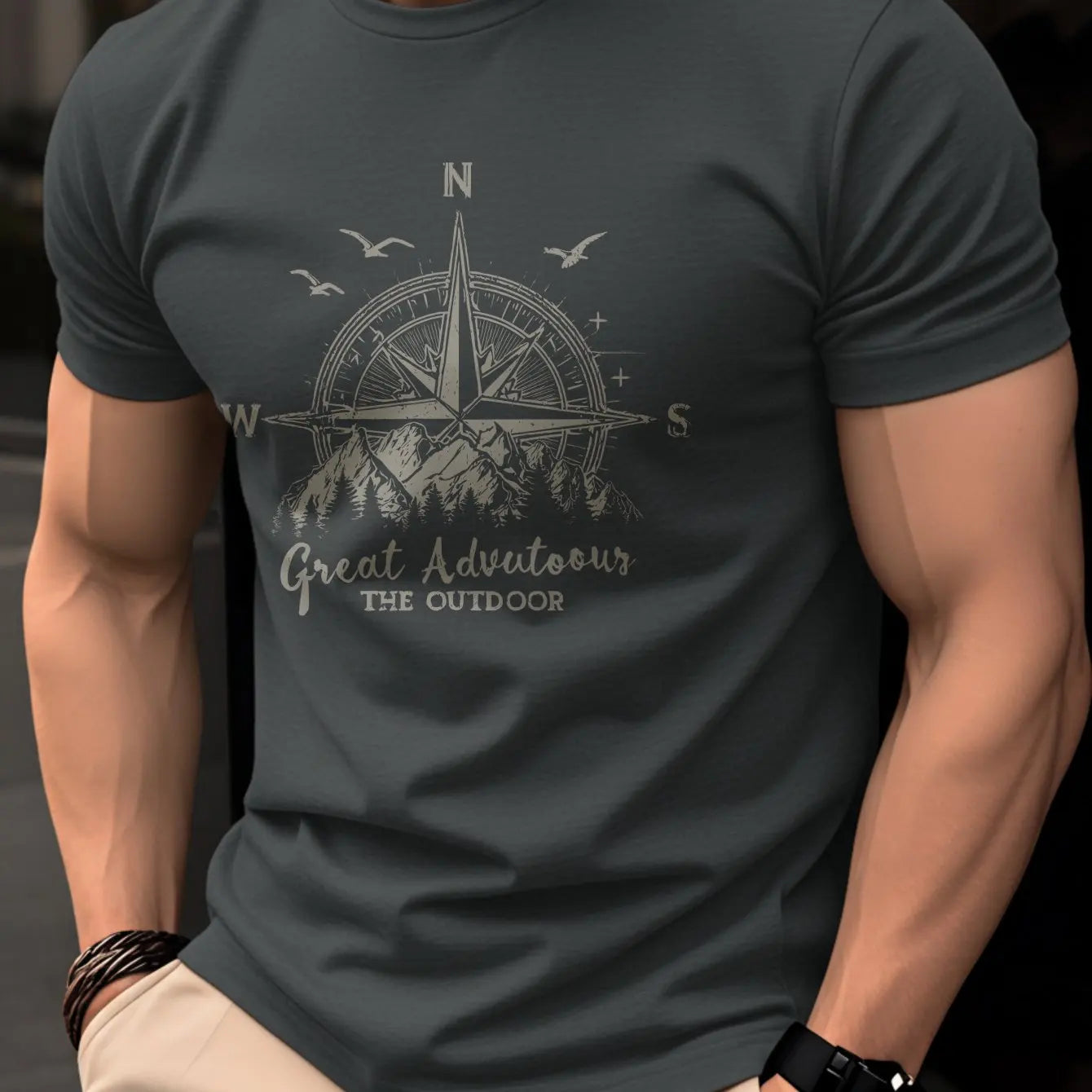 Men's Compass Print T-Shirt – Retro Cotton Graphic Tee