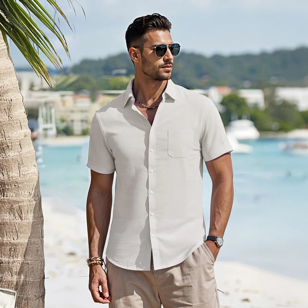 Men's Cotton Short-Sleeve Shirt – Lightweight Casual Top