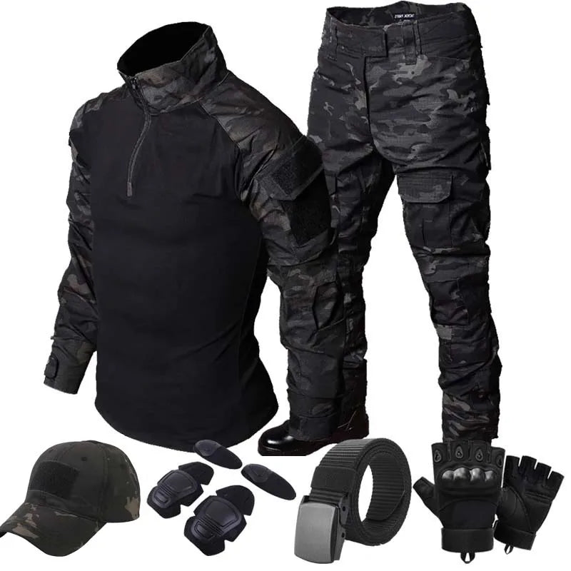 Men's Camo Tactical Training Set – Durable Combat Top & Trousers