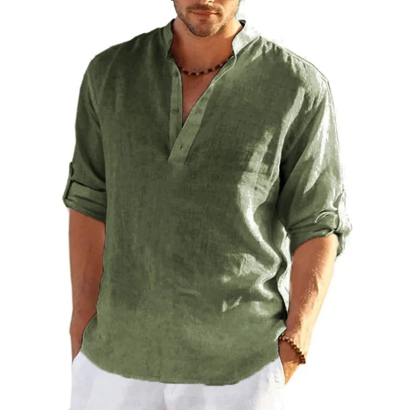 Men's Linen Long Sleeve Shirt – Loose Fit Casual Top