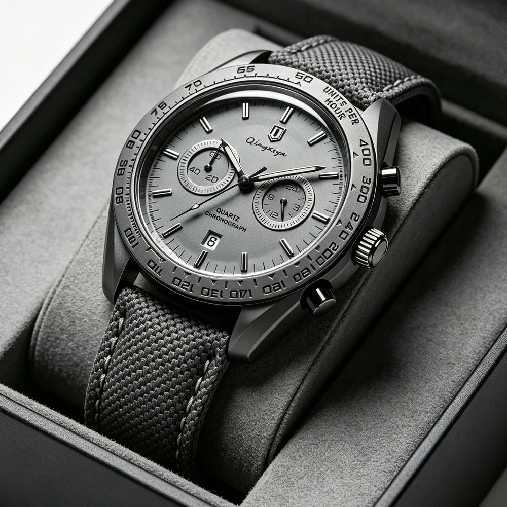 Men's Leather Strap Chronograph Watch – Waterproof Quartz Watch