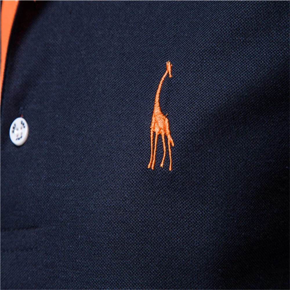 Men's Embroidered Polo Shirt – Contrast Collar Casual Top