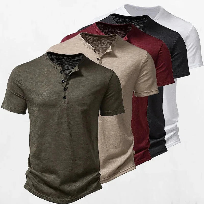 Men's Henley Collar T-Shirt – Casual Button-Down Tee