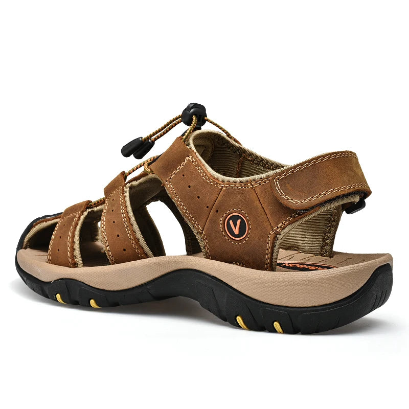 Men's Genuine Leather Sandals – Roman Style Beach Shoes (Plus Size)