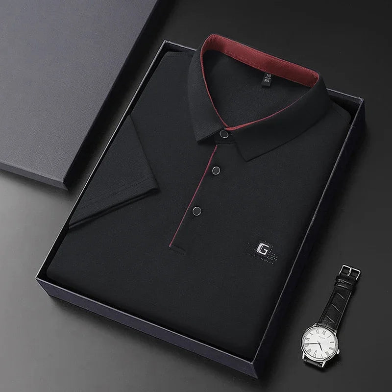 Men's Business Casual Polo Shirt – Badge Detail Short Sleeve Top