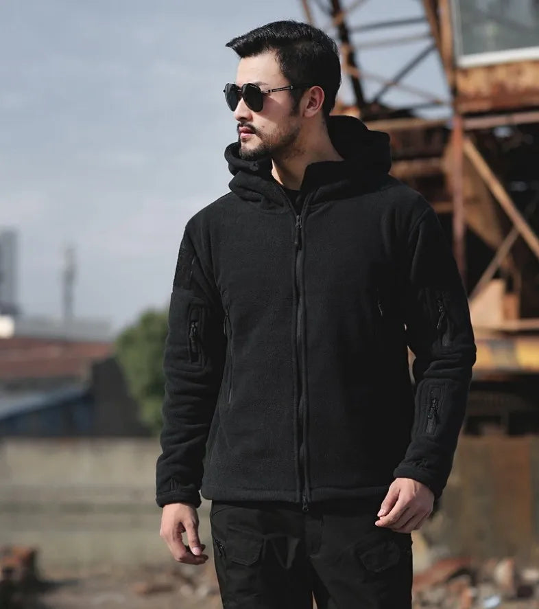 Men's Hooded Fleece Jacket – Thermal Softshell Outdoor Coat