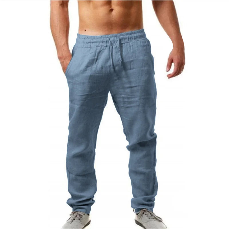 Men's Cotton Linen Trousers – Breathable Straight Leg Pants