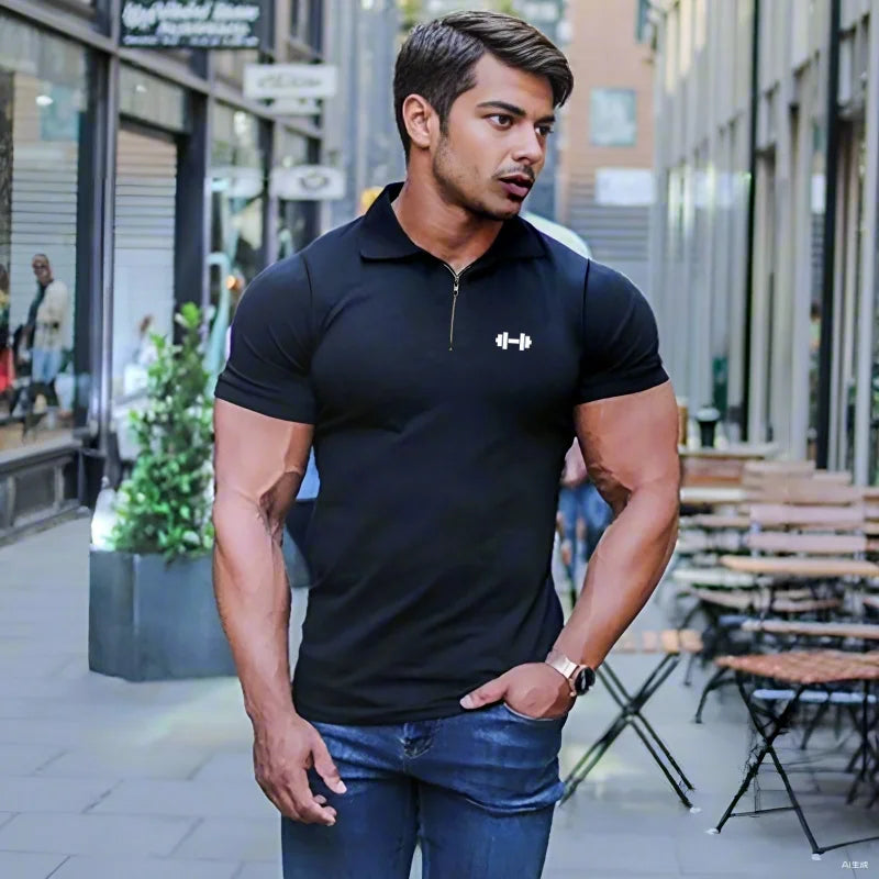 Men's Compression Polo Shirt – Muscle Fit Gym Training Top