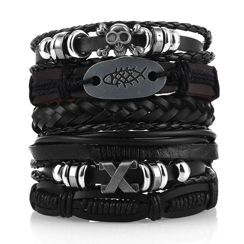 Men's Viking Skull Bracelet – Woven Leather Wristband