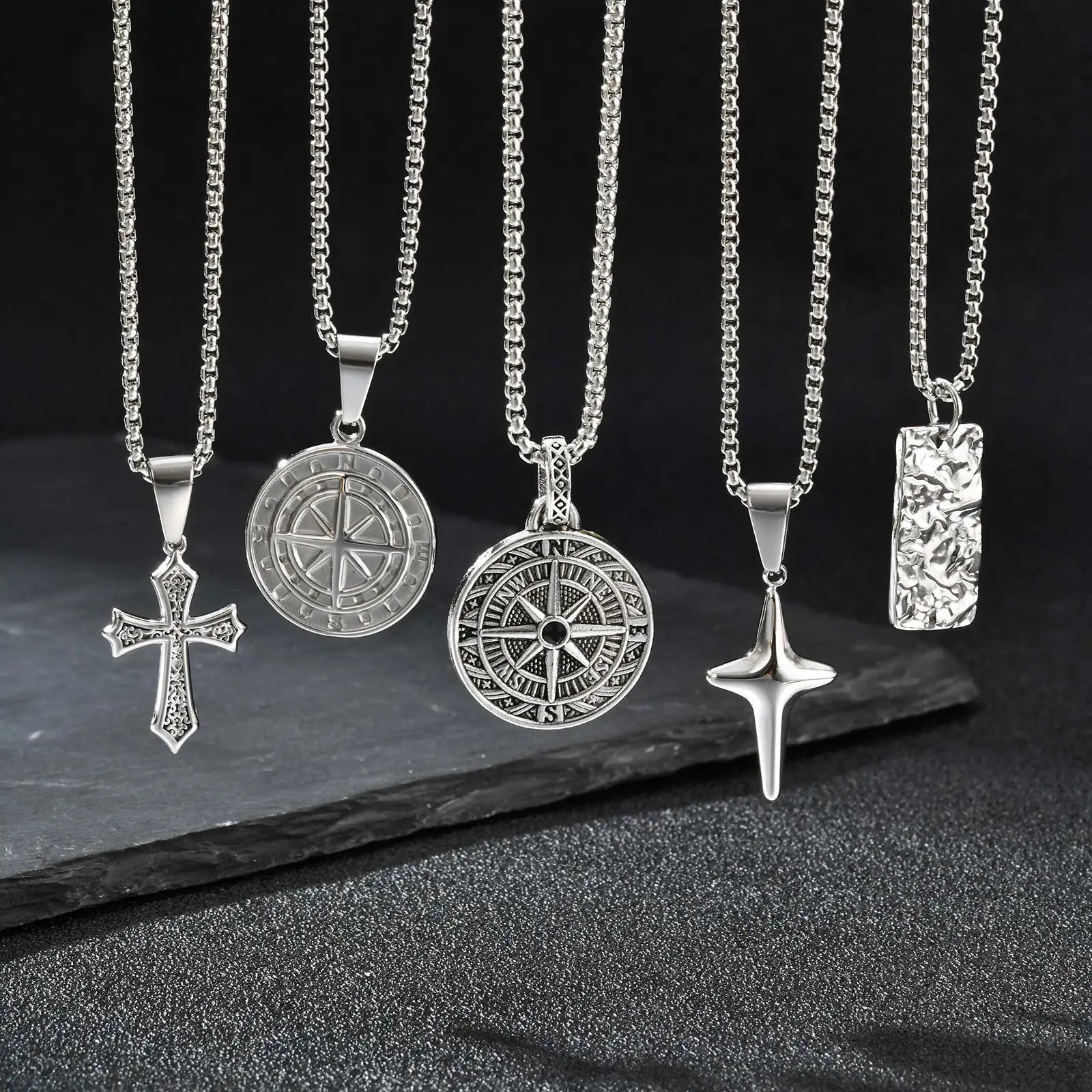 Men's Compass Pendant Necklace – Stainless Steel Chain