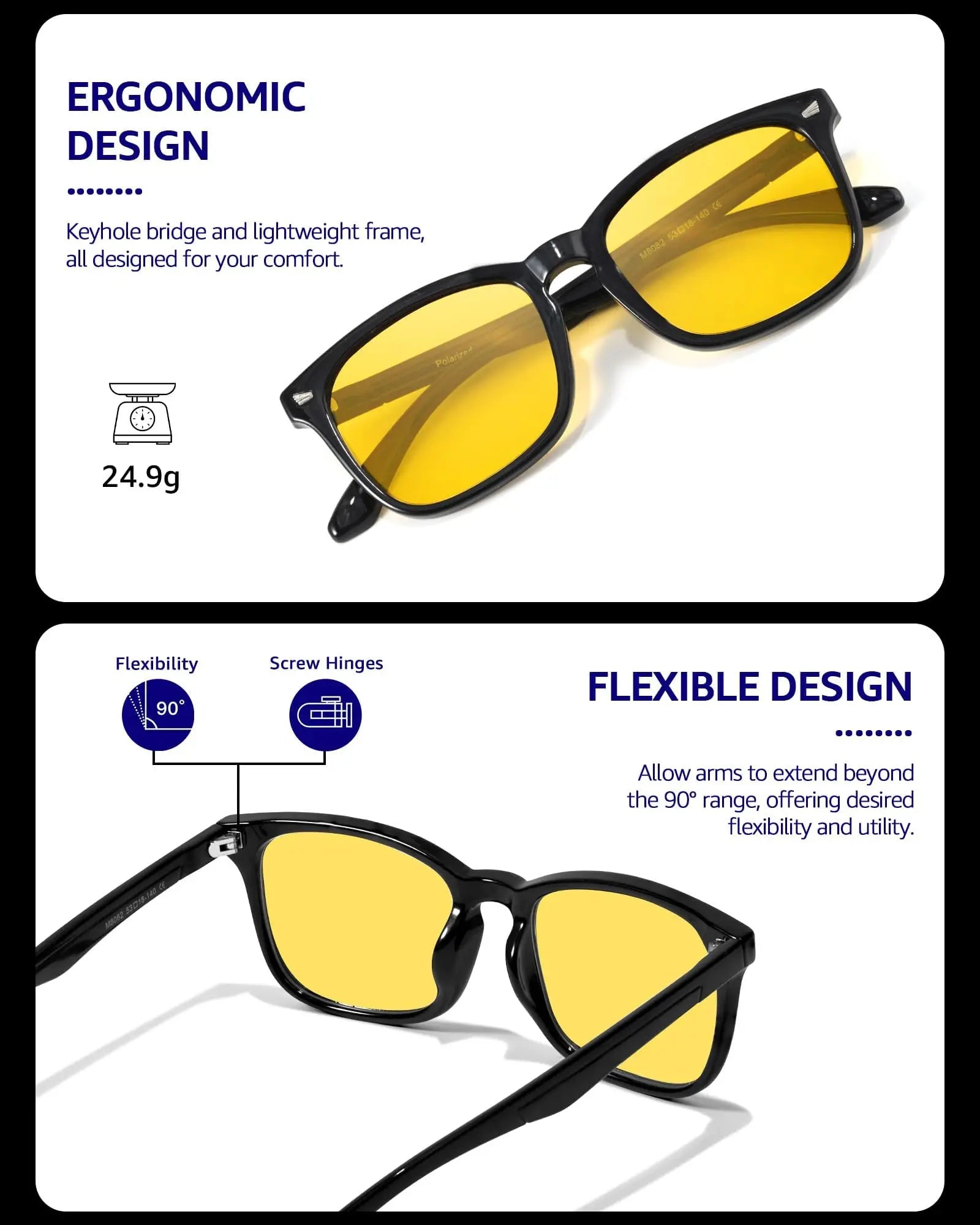 Men's Night Driving Glasses – Polarised Anti-Glare Yellow Lens