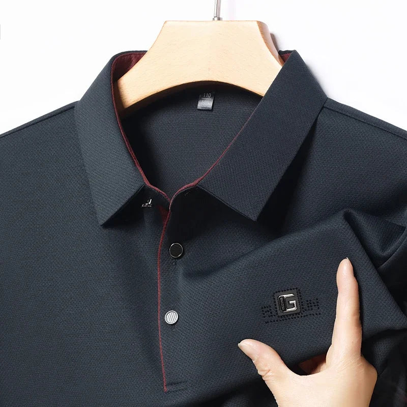 Men's Business Casual Polo Shirt – Badge Detail Short Sleeve Top