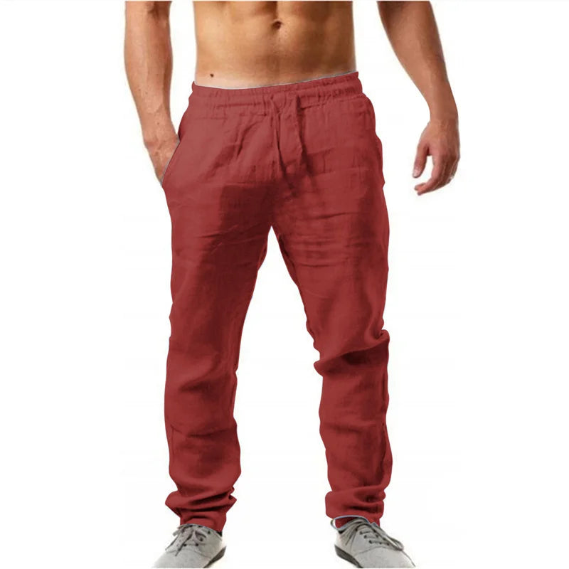 Men's Cotton Linen Trousers – Breathable Straight Leg Pants