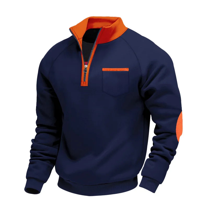Men's Oversized Fleece Hoodie – Patchwork Zip-Up Sweatshirt