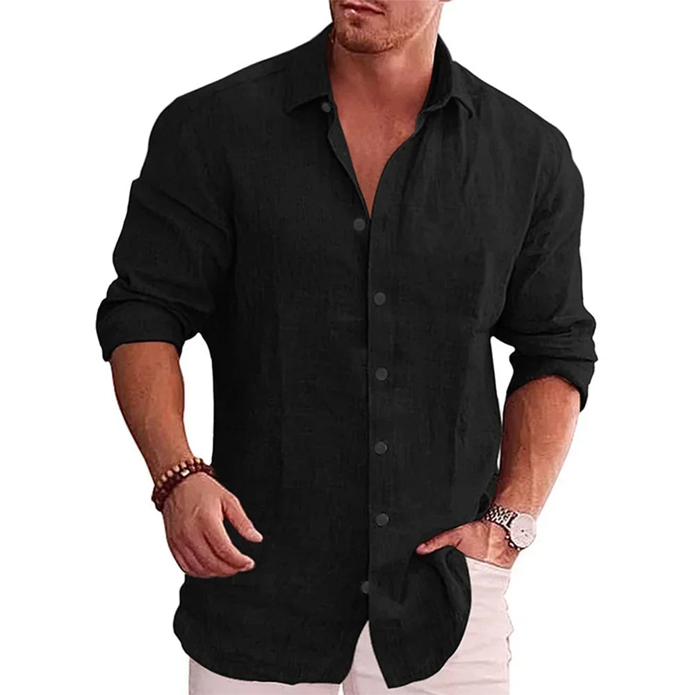 Men's Cotton Linen Long-Sleeve Shirt – Casual Plus Size Fit
