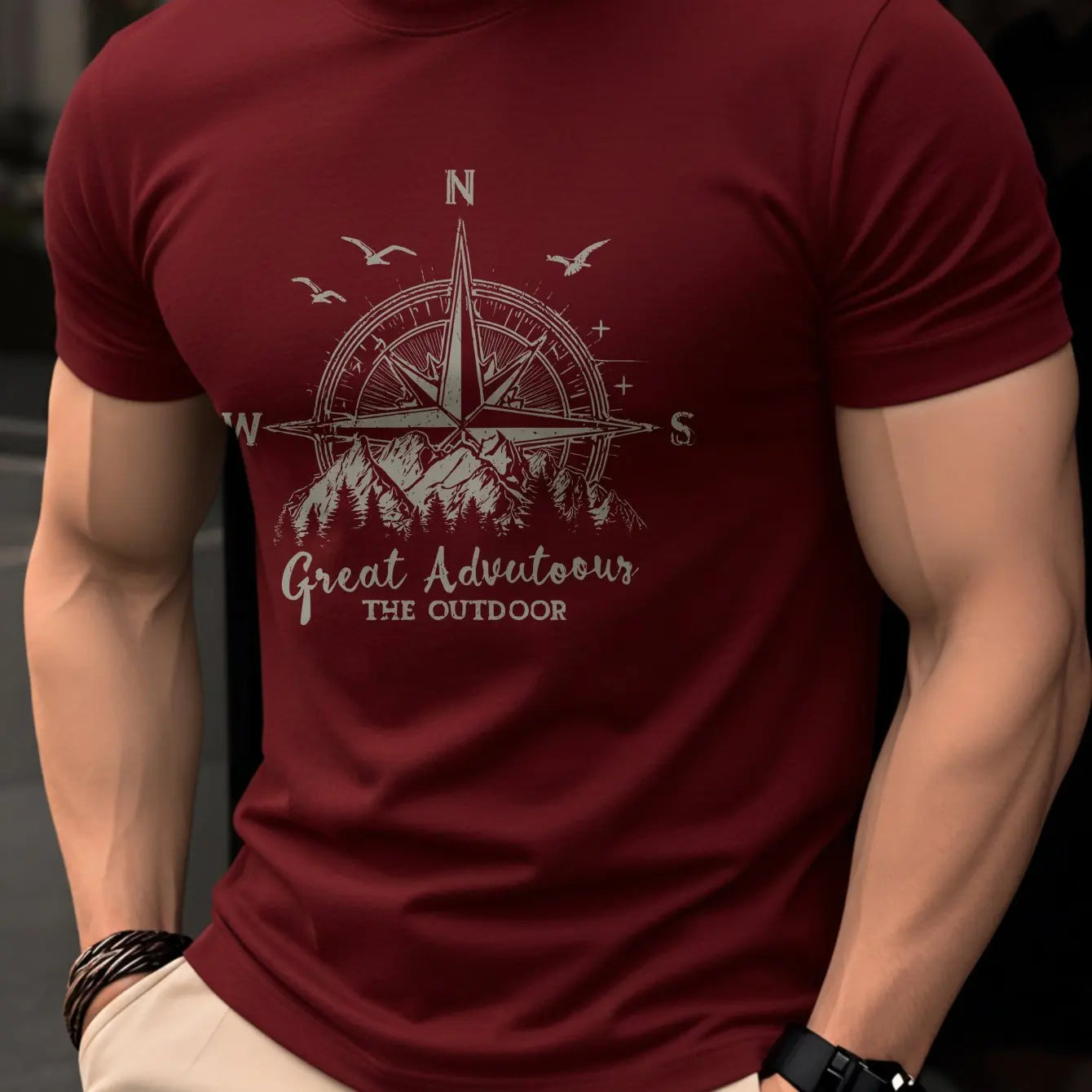 Men's Compass Print T-Shirt – Retro Cotton Graphic Tee