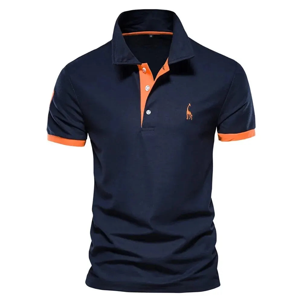 Men's Embroidered Polo Shirt – Contrast Collar Casual Top