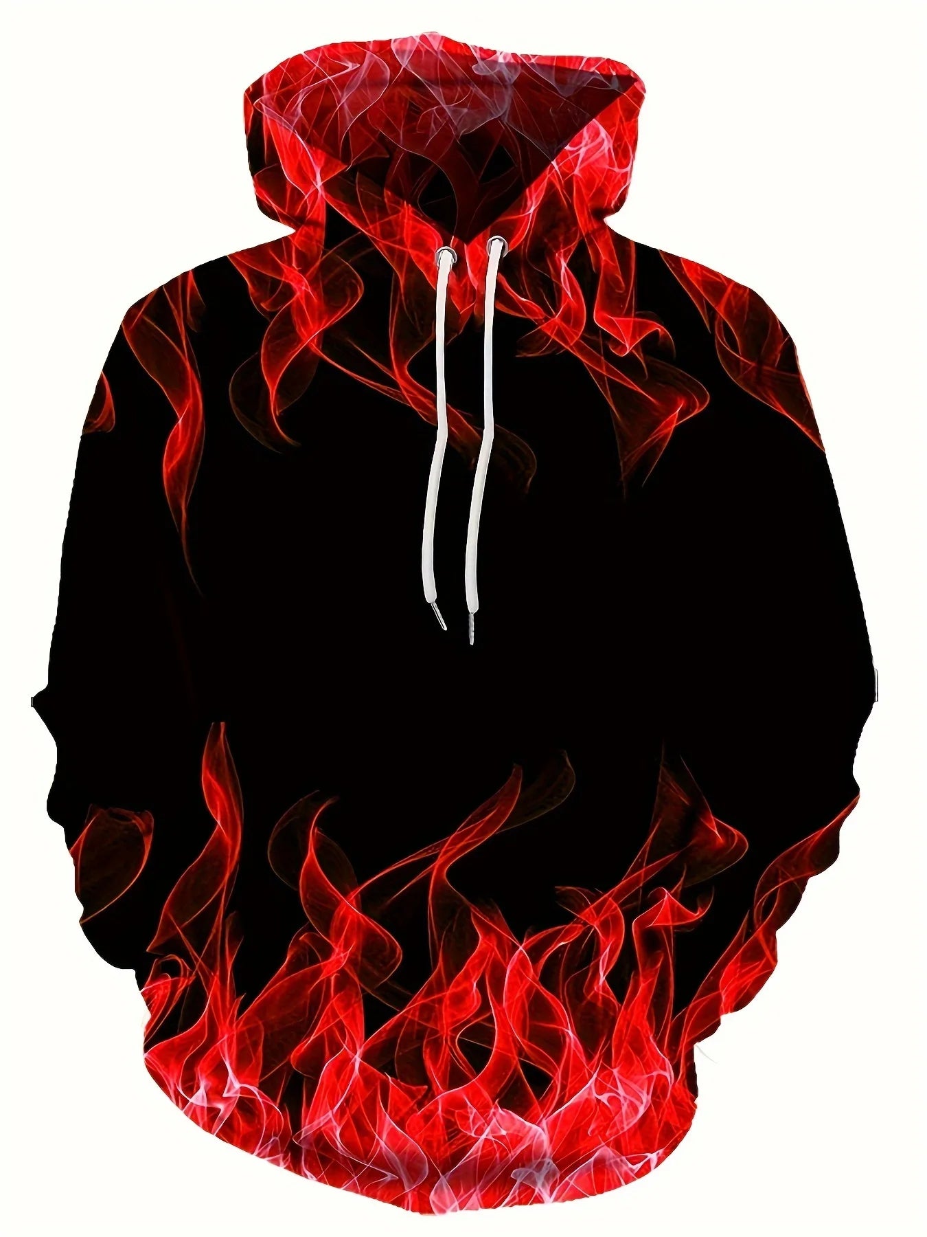Men's Flame Print Hoodie – Oversized Pullover Sweatshirt