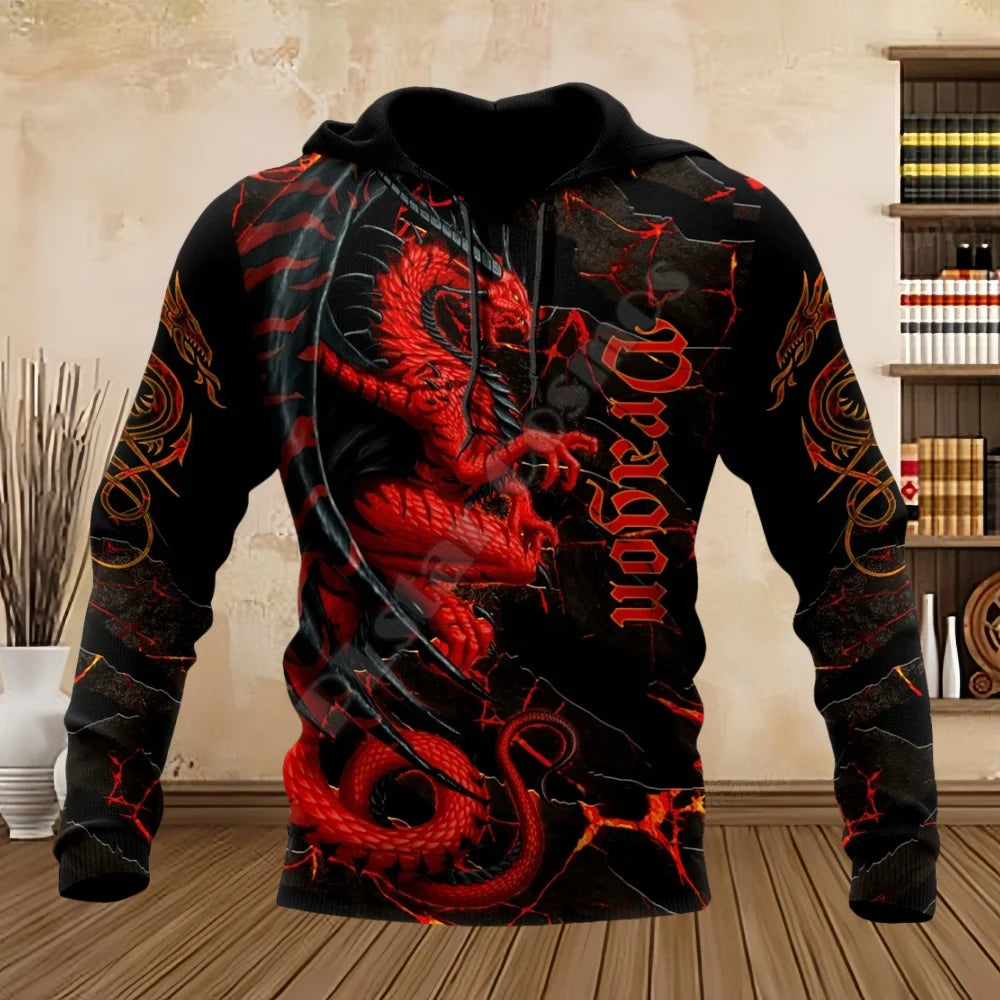 Unisex Dragon Print Hoodie – 3D Graphic Pullover Sweatshirt