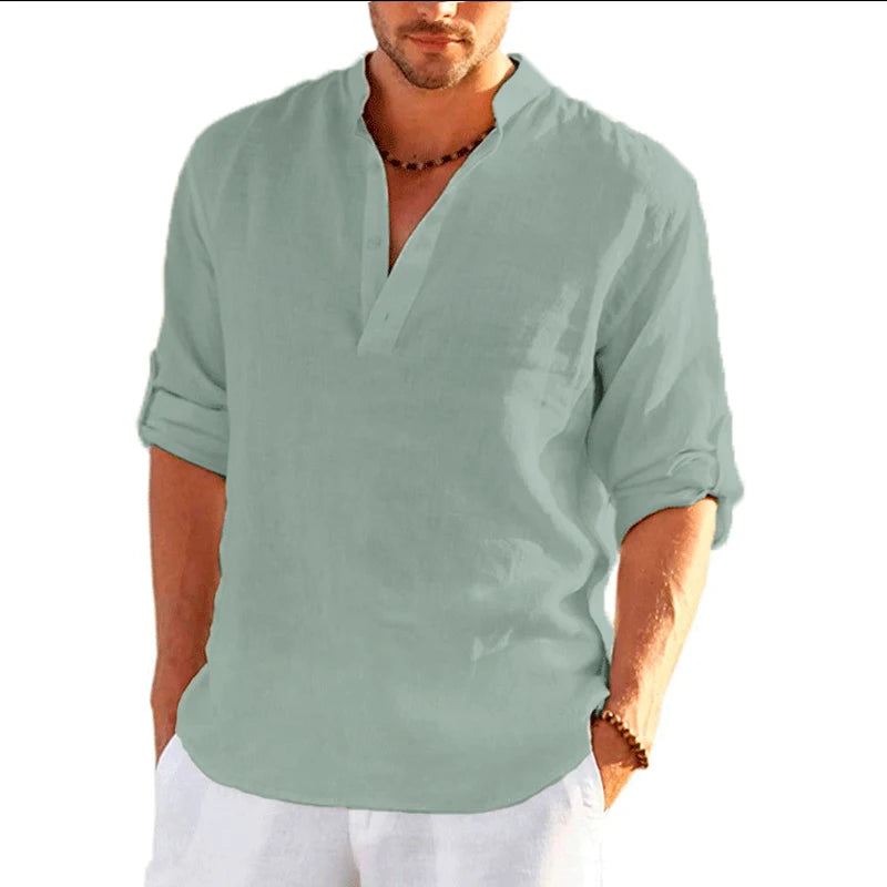 Men's Linen Long Sleeve Shirt – Loose Fit Casual Top
