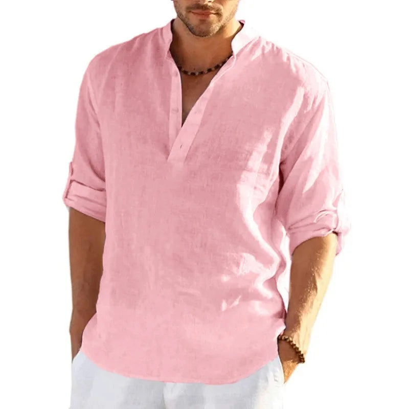 Men's Linen Long Sleeve Shirt – Loose Fit Casual Top