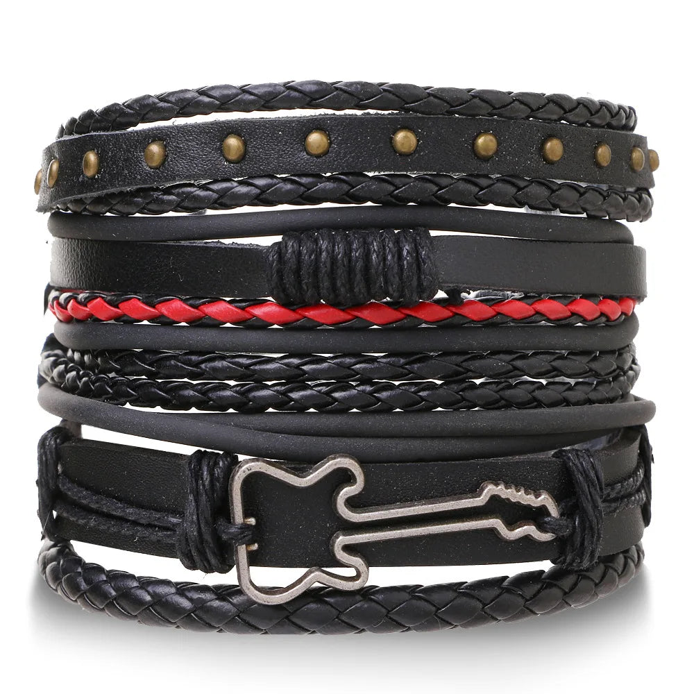 Men's Viking Skull Bracelet – Woven Leather Wristband