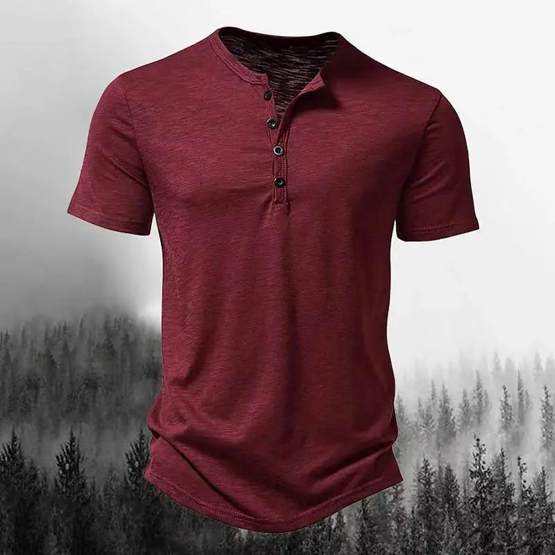 Men's Henley Collar T-Shirt – Casual Button-Down Tee