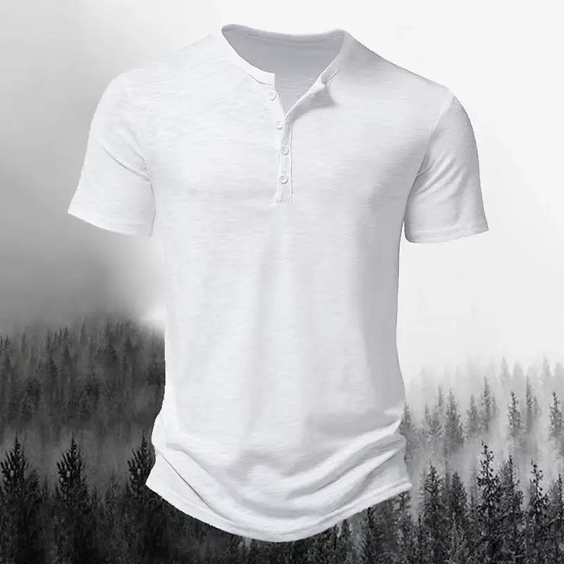 Men's Henley Collar T-Shirt – Casual Button-Down Tee