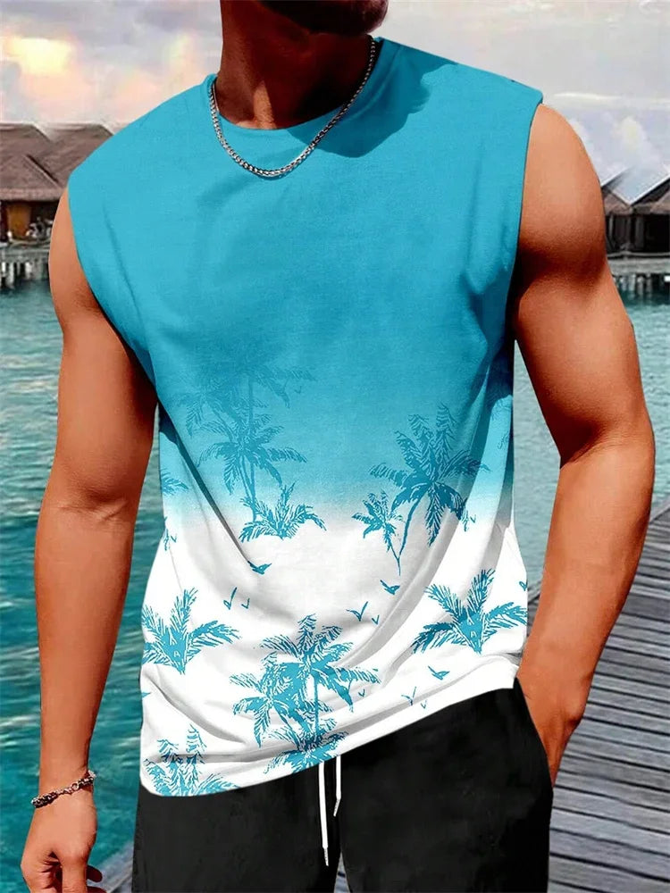 Men's Hawaiian Print Vest – Resort Style Sleeveless Top