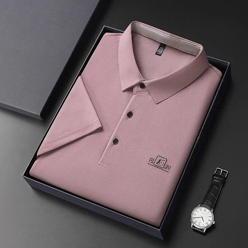 Men's Business Casual Polo Shirt – Badge Detail Short Sleeve Top