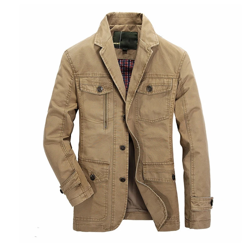 Men's Military-Style Jacket – Cotton Trench Coat with Multi-Pocket Design