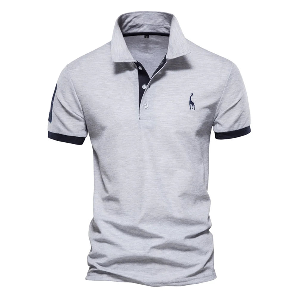 Men's Embroidered Polo Shirt – Contrast Collar Casual Top