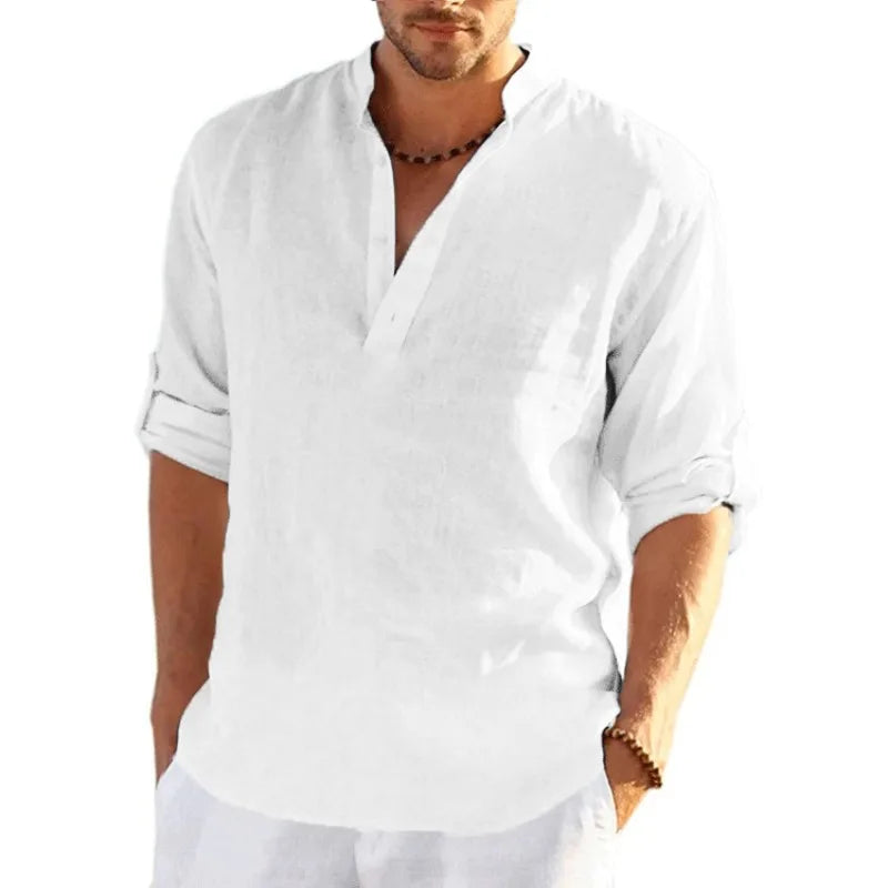 Men's Linen Long Sleeve Shirt – Loose Fit Casual Top