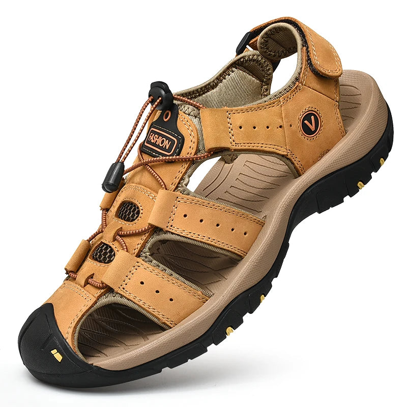 Men's Genuine Leather Sandals – Roman Style Beach Shoes (Plus Size)