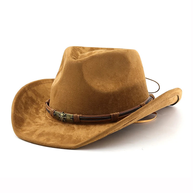 Unisex Suede Western Hat – Vintage Rolled Brim Felt Hat