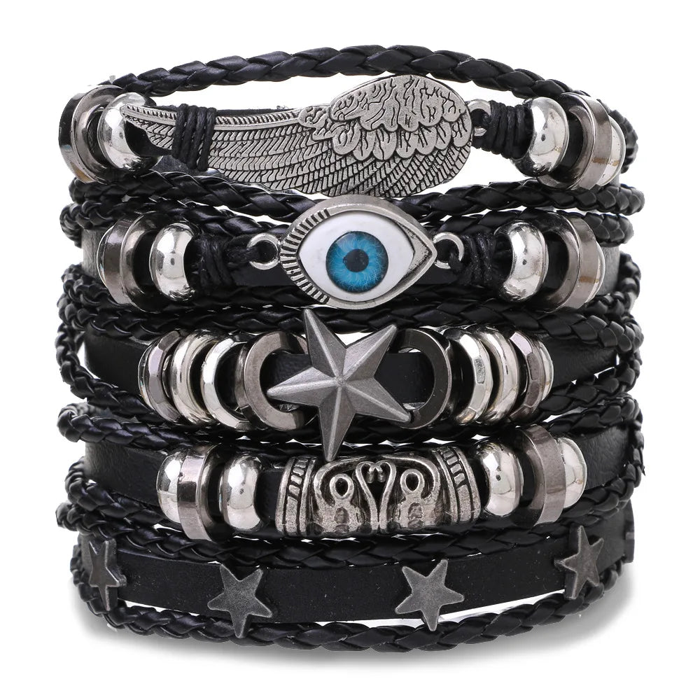 Men's Viking Skull Bracelet – Woven Leather Wristband