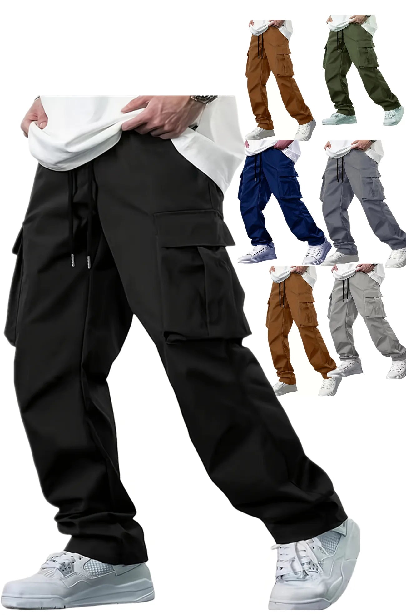 Men's Multi-Pocket Cargo Trousers – Drawstring Casual Pants