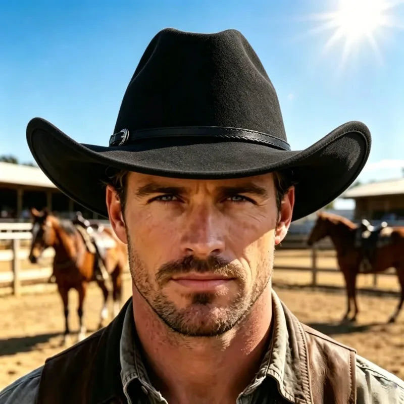 Unisex Vintage Leather-Look Cowboy Hat – Wide Brim Western Style
