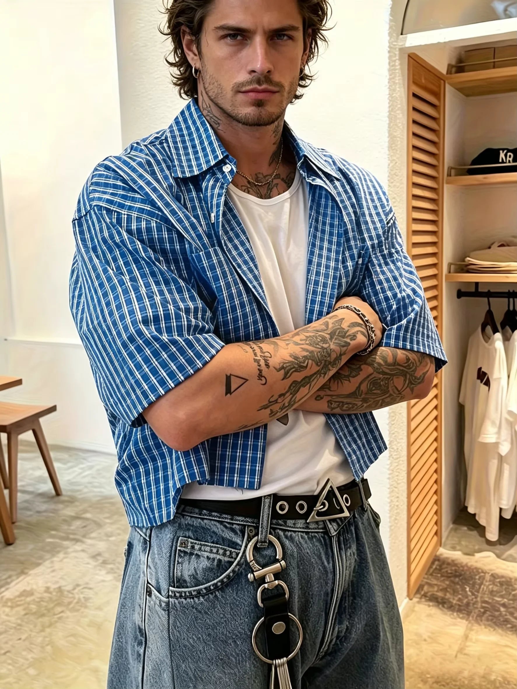 Men's Retro Striped Shirt – Button-Up Casual Beach Top