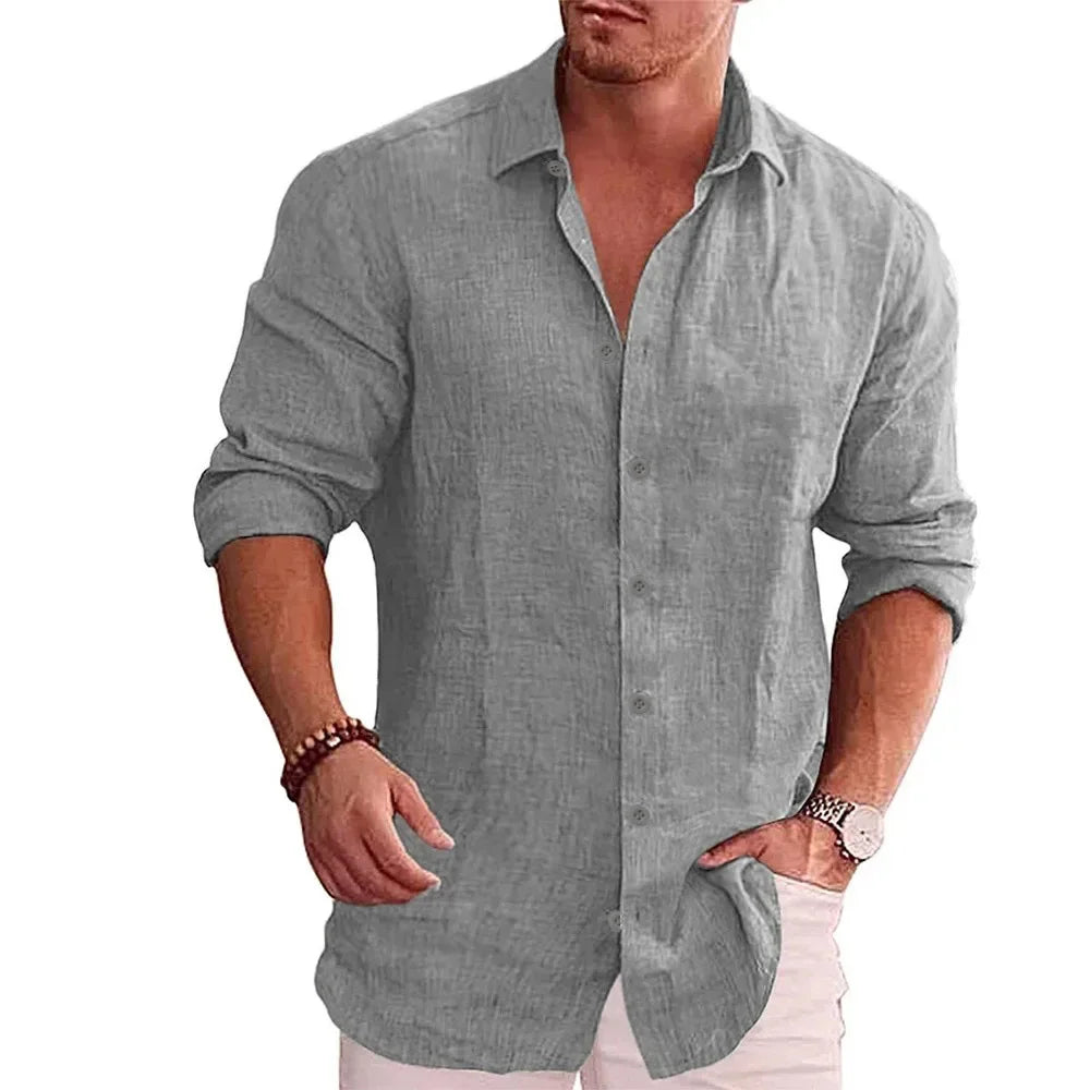 Men's Cotton Linen Long-Sleeve Shirt – Casual Plus Size Fit
