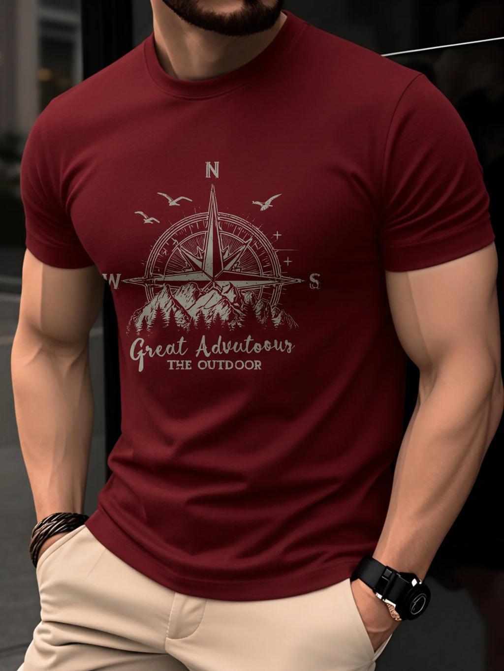 Men's Compass Print T-Shirt – Retro Cotton Graphic Tee