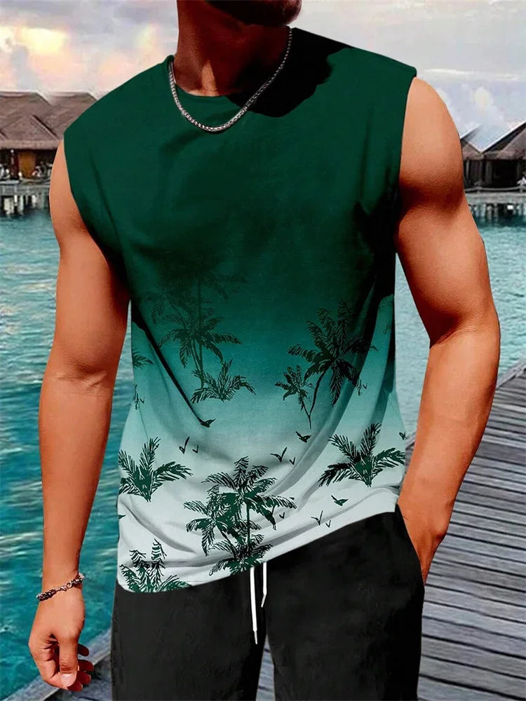 Men's Hawaiian Print Vest – Resort Style Sleeveless Top