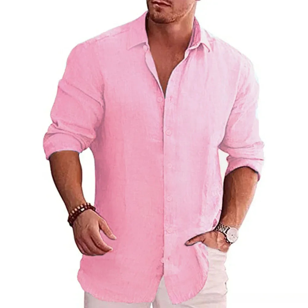 Men's Cotton Linen Long-Sleeve Shirt – Casual Plus Size Fit