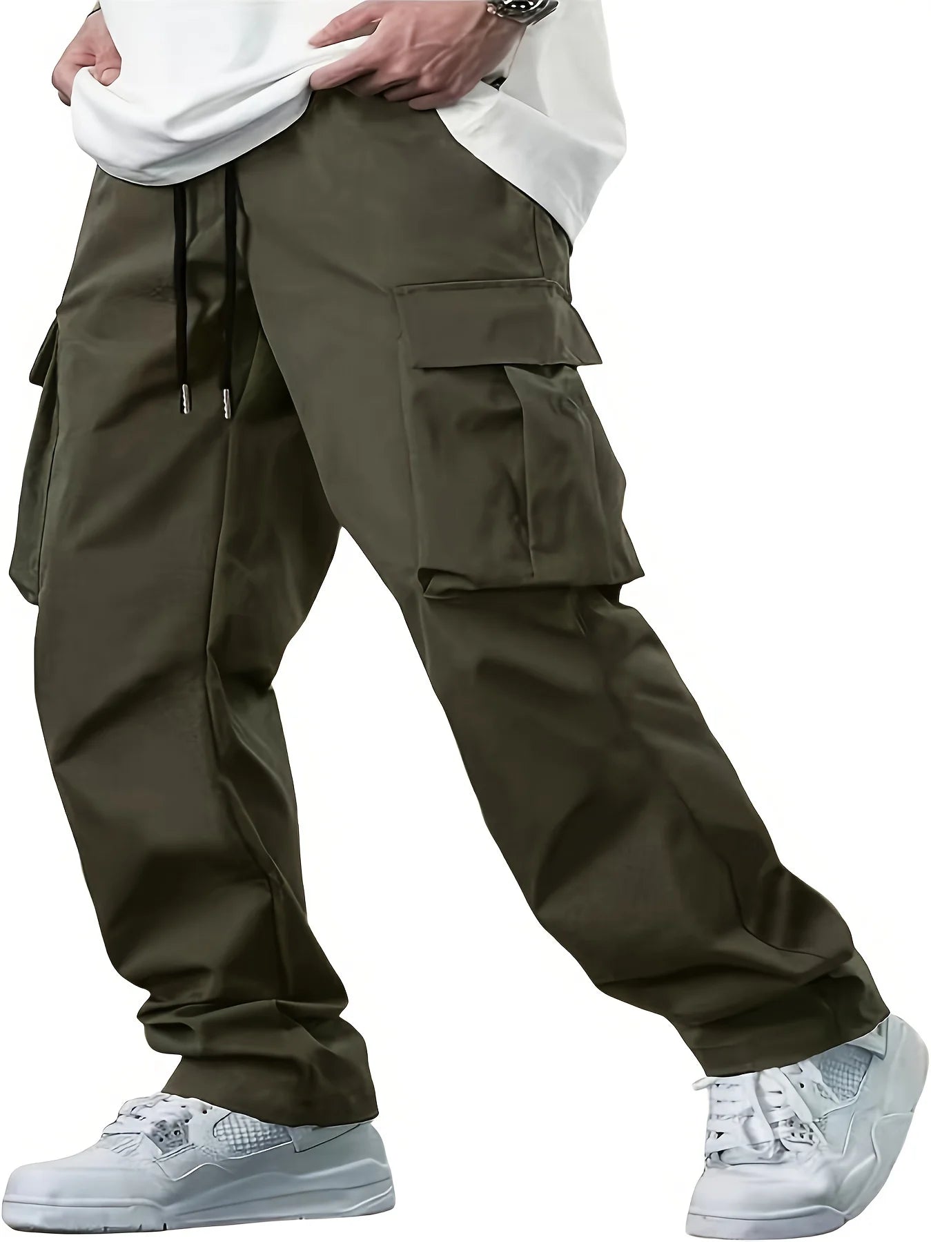 Men's Multi-Pocket Cargo Trousers – Drawstring Casual Pants