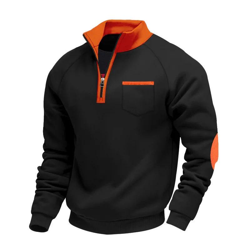 Men's Oversized Fleece Hoodie – Patchwork Zip-Up Sweatshirt