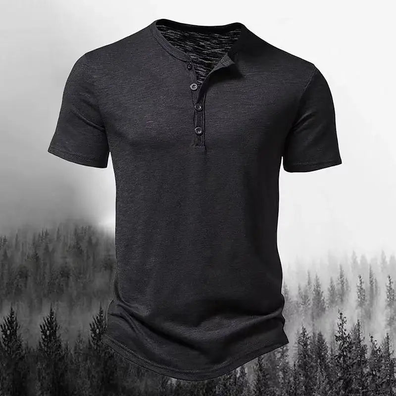 Men's Henley Collar T-Shirt – Casual Button-Down Tee