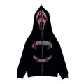 Unisex Rhinestone Zip Hoodie – Y2K Gothic Oversized Sweatshirt