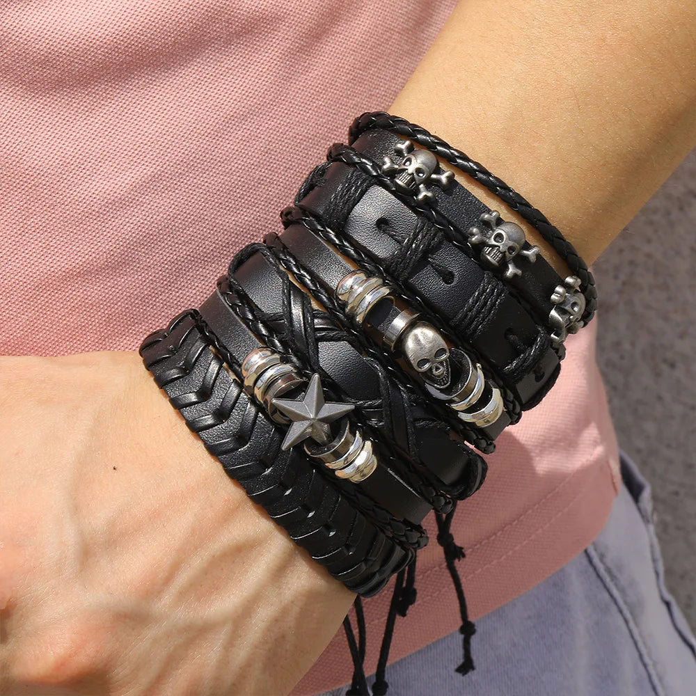 Men's Viking Skull Bracelet – Woven Leather Wristband